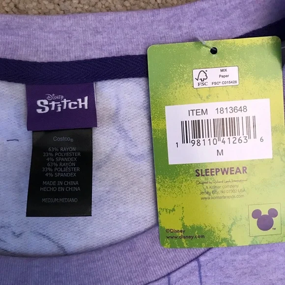 Disney Stitch Long Sleeve Lounge Top Sleepwear NEW Women Medium Oversized Purple - Picture 4 of 13